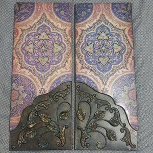 2 27" BRONZE with 3D Decorative Painted METAL Art Pieces!! NWOT! 10x27x1"